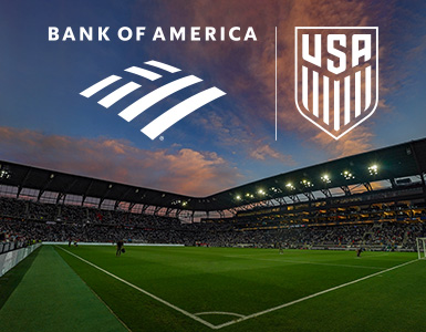 Professional soccer field, U.S. Soccer Federation and Bank of America sponsor logos