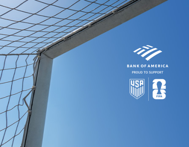 Bank of America soccer partnerships logo; "Proud Supporter of Every Goal"