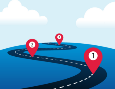 Illustration of road with 3 location pins