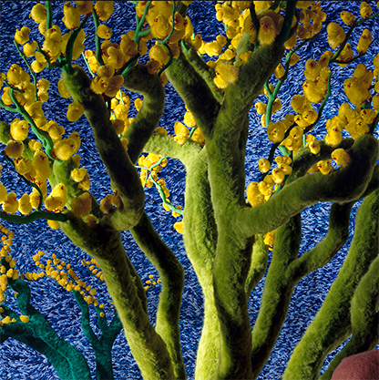 Detail view of Sandy Skoglund’s Fresh Hybrid installation