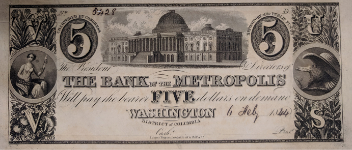 Bank of Metropolis five dollar currency