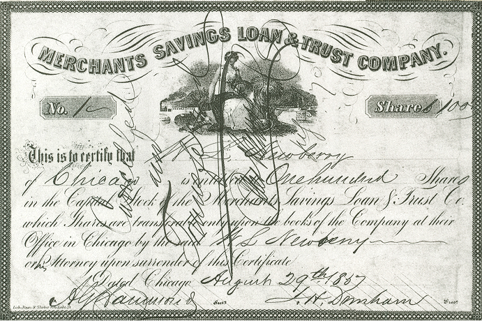 Merchants Savings Bank stock certificate