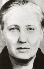 Black-and-white portrait of Annie Grimes