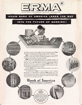 Bank of America advertisement titled ‘ERMA’ featuring an illustrated machine