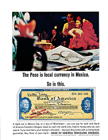 Bank of America international travelers check advertisement for Mexico