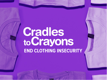 The Cradles to Crayons logo on a purple background