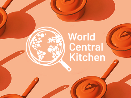 The World Central Kitchen Logo on an orange background