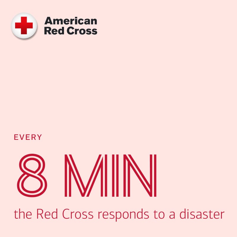 An image stating that every 8 minutes, the American Red Cross responds to a disaster