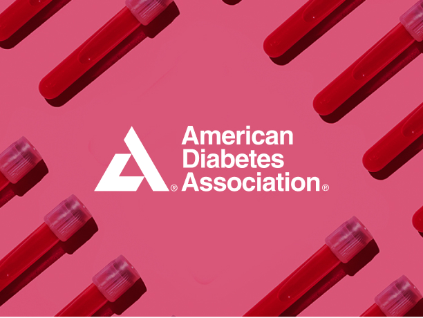 An image of vials of blood with the American Diabetes Association logo in the middle