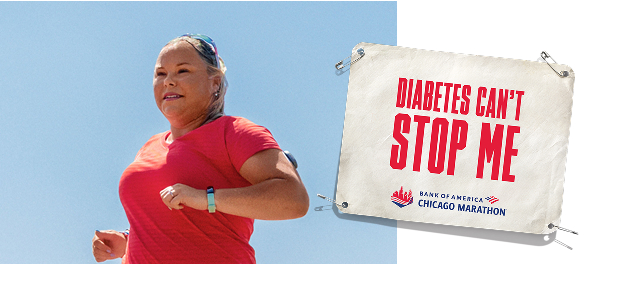 Taylor running with a big alongside her that reads “diabetes can’t stop me”