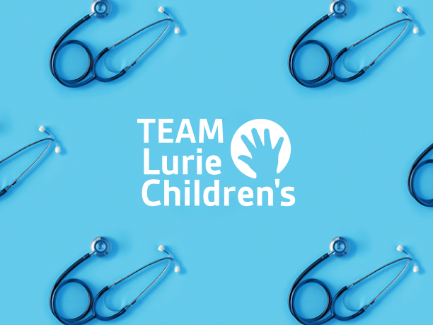 An image of stethoscopes with the Team Lurie Children’s logo in the middle