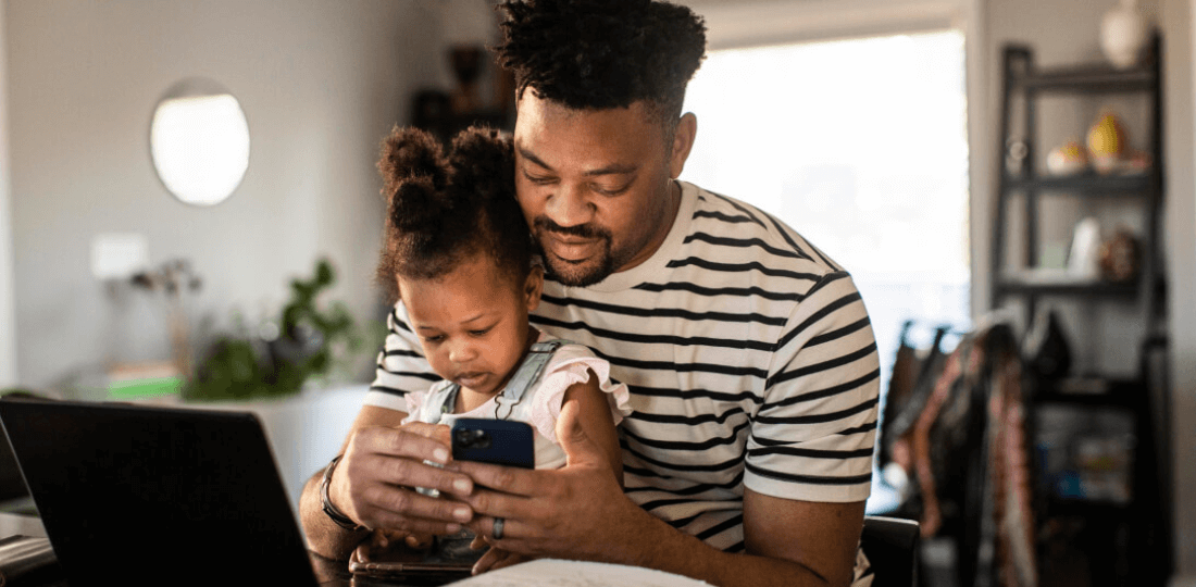 Son and daughter on a phone