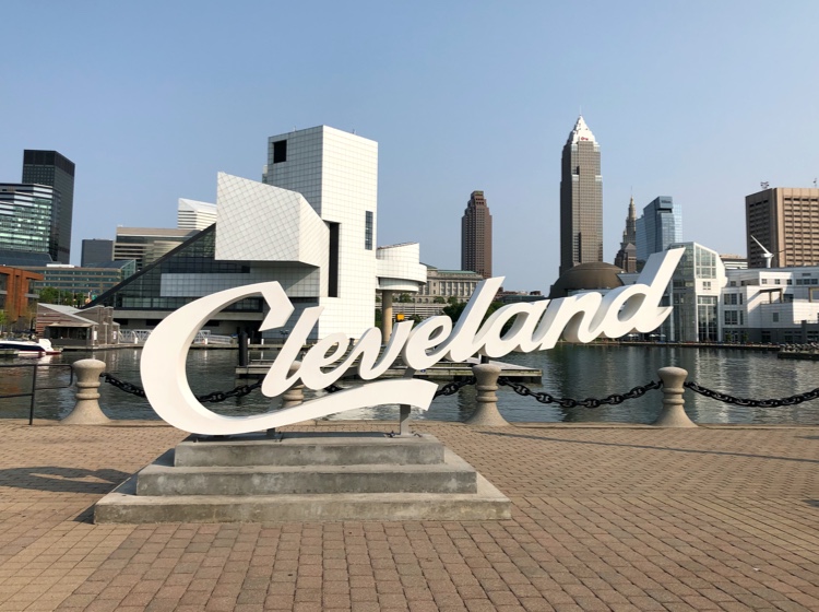 Cleveland sign in front of river
