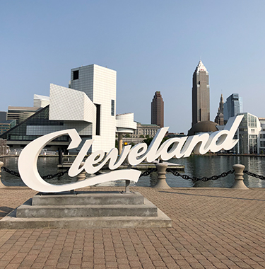 Cleveland sign in front of river