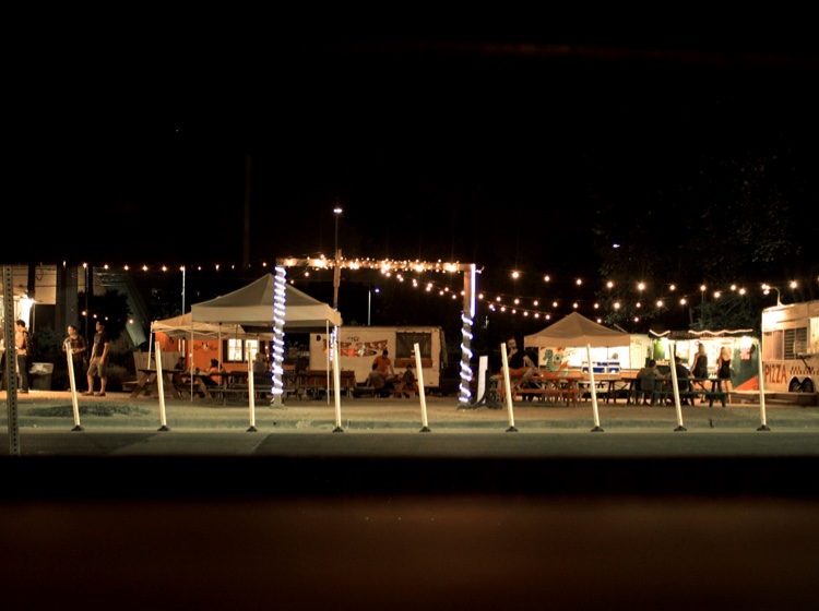 Food trucks and picnic tables in Austin