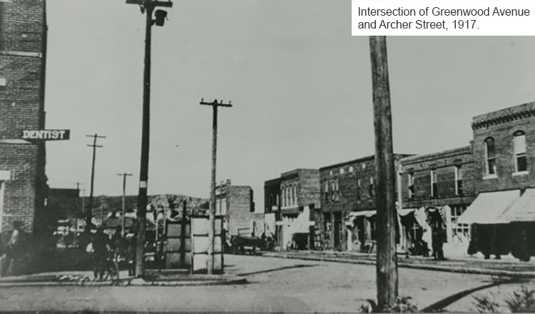 The intersection of Greenwood Avenue and Archer Street in Tulsa, Oklahoma, 1917.