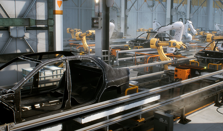 Automated assembly line in car factory