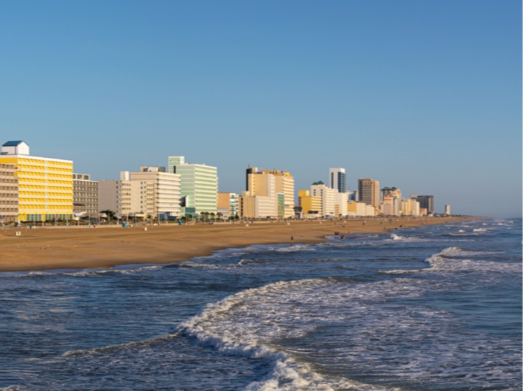 Hampton Roads beach and city landscape