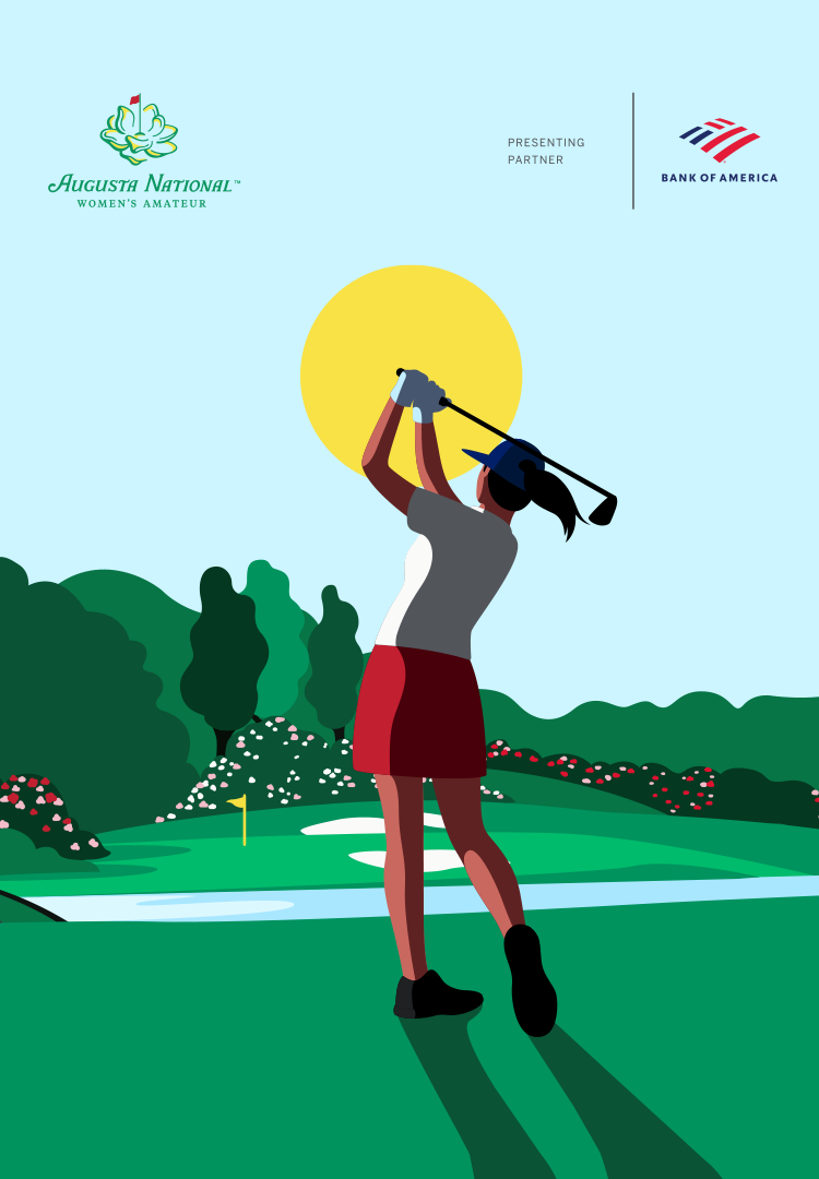 woman on a golf course swinging a golf club