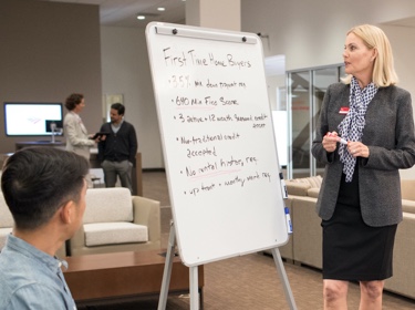 Woman presenting white board