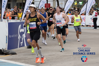 Chicago Marathon runners in action and Logos for Bank of America, Chicago distance series