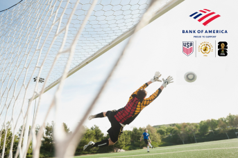 Soccer goalkeeper blocking a shot with outstretched arms