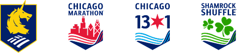 Logos for Boston Marathon, Chicago Marathon, Chicago 13.1 and Shamrock Shuffle