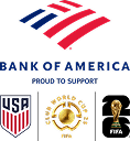 Logos for Bank of America, the U.S. Soccer Federation, FIFA Club World Cup 25 and FIFA World Cup 2026