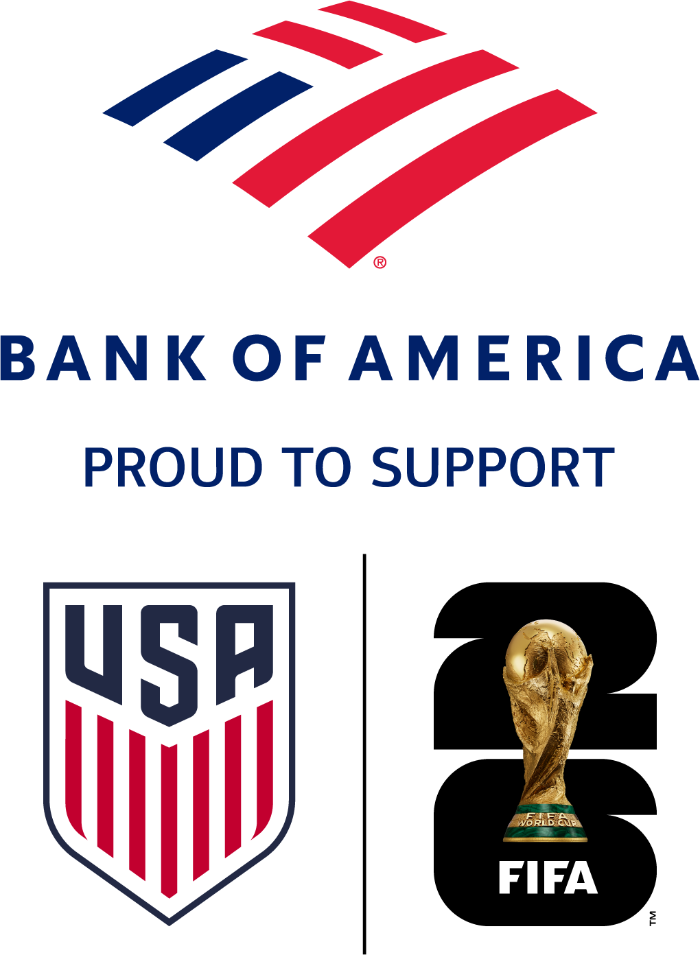 Logos for Bank of America, the U.S. Soccer Federation, and FIFA World Cup 2026