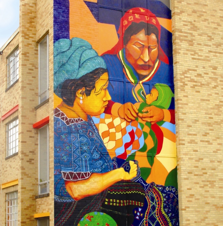 Mural showing two women and a baby