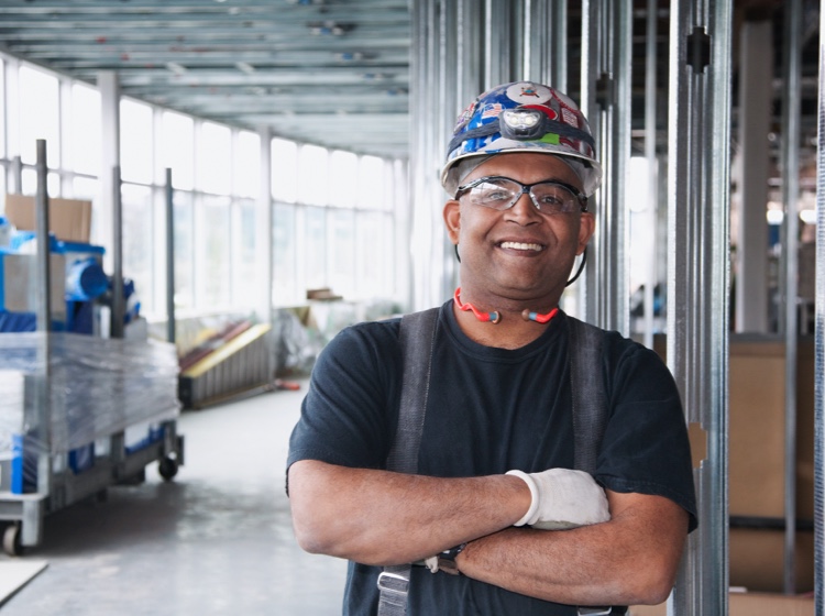 A construction worker in a building