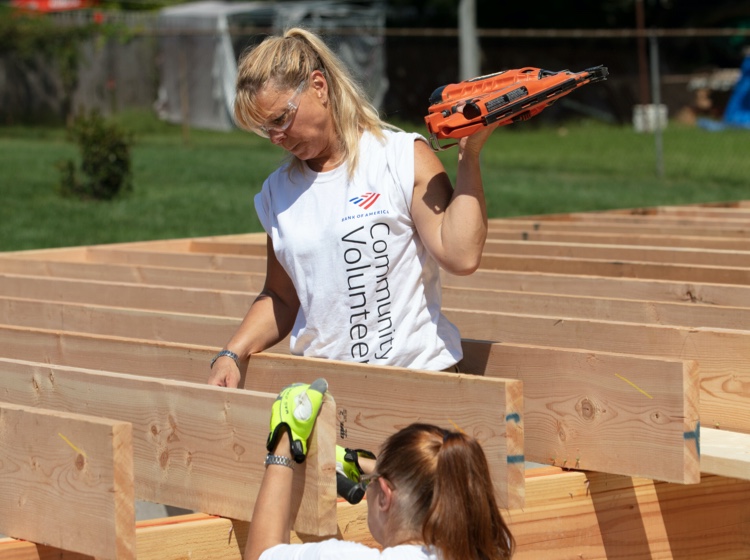 Two females building