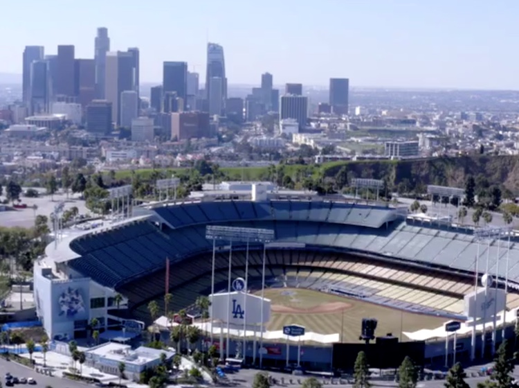 Dodger Stadium with LA skyline