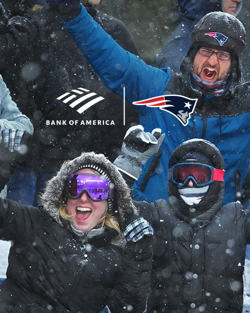 Patriots fans cheering in the snow