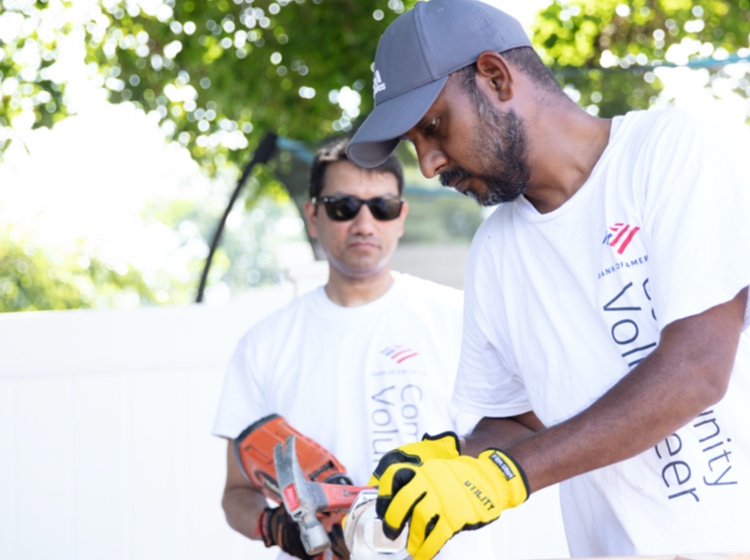 Bank of America volunteers building with wood