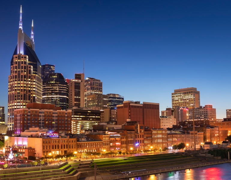 Nashville skyline lit up at night