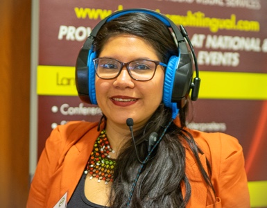 Woman working with headset