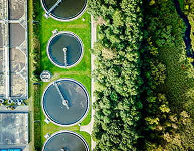 Birds eye view of factory and nature