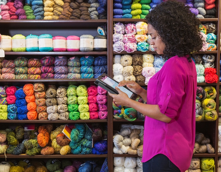 Woman in fabric store