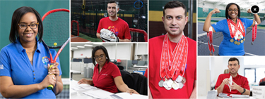 Sharees’e S. poses with her tennis racquet and Nick G. has his hand in his softball glove. 