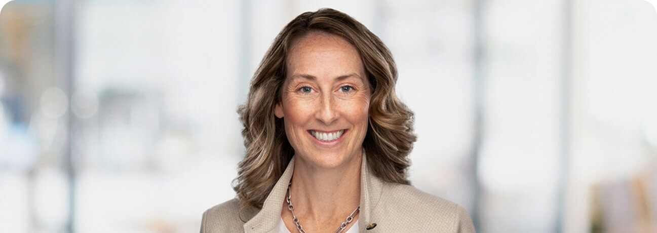 Bank employee smiling