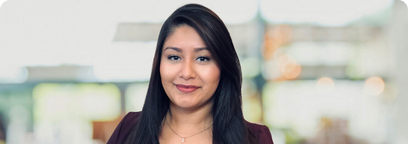 Bank employee smiling