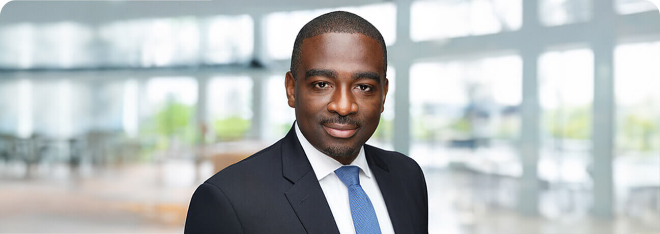 Bank employee smiling