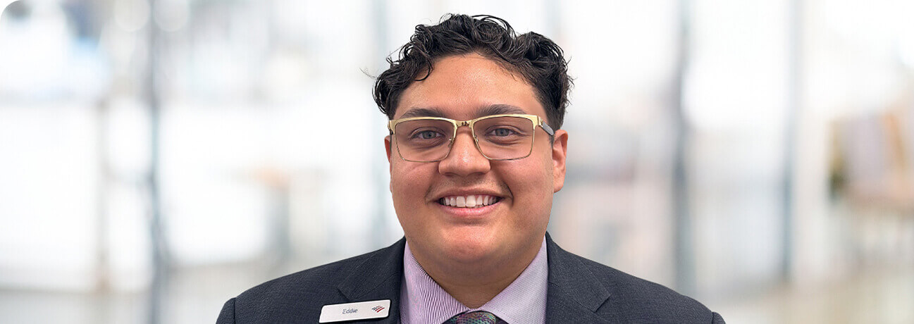 Bank employee smiling