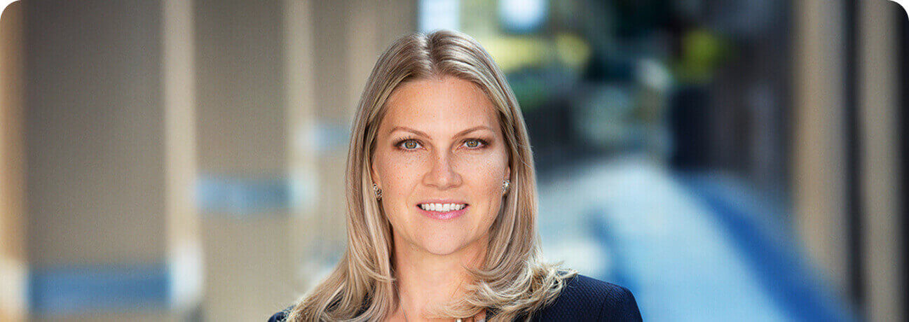 Bank employee smiling