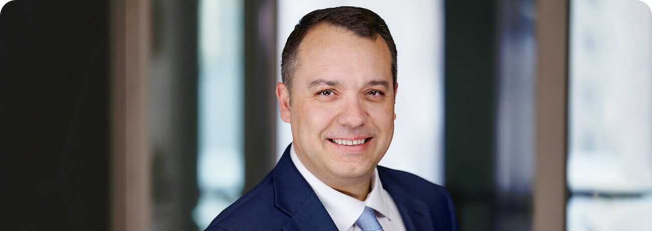 Bank employee smiling