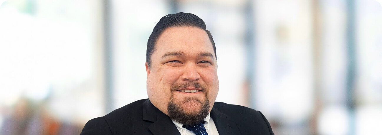 Bank employee smiling