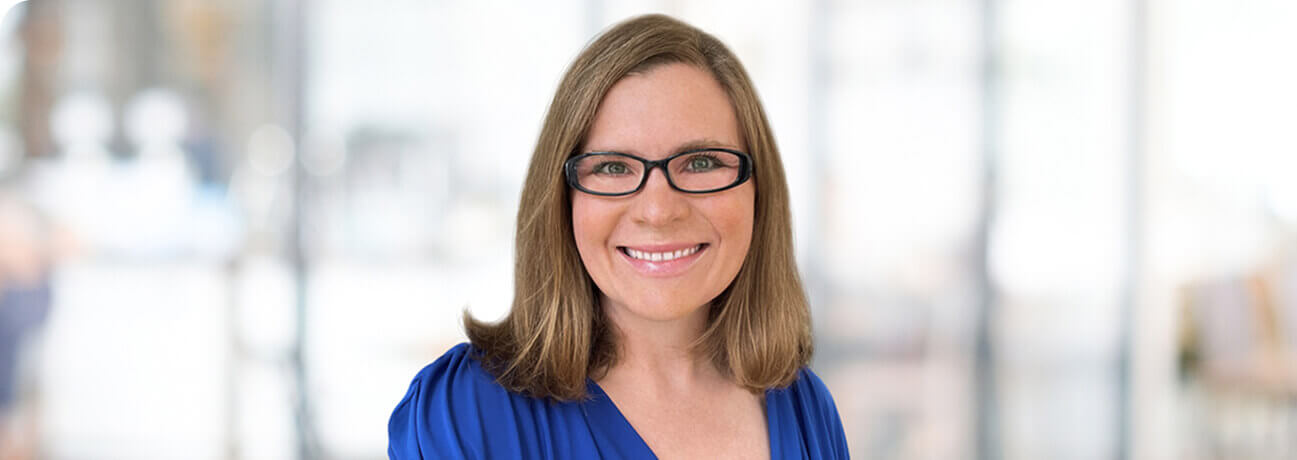 Bank employee smiling