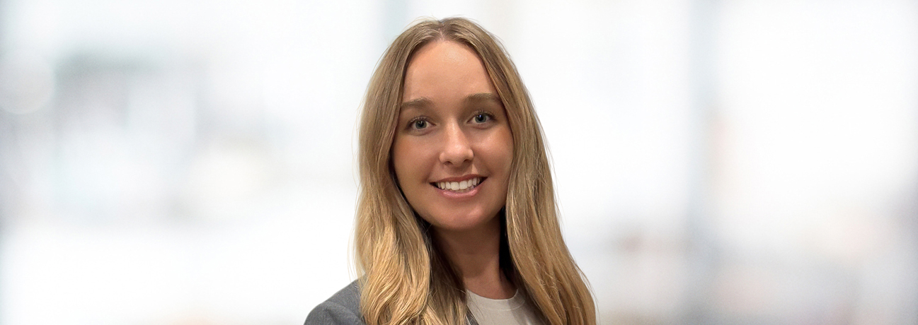 Bank employee smiling