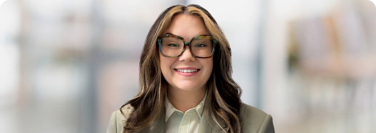 Bank employee smiling